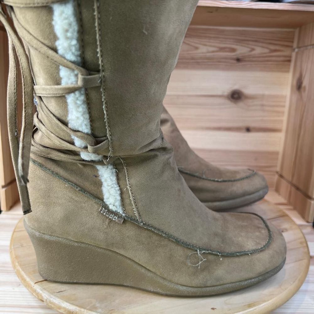 Mudd Brown Canvas Faux Fur Boots Womens Size 10
